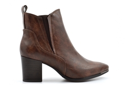 Womens Faux Leather Ankle Boots With Side Zip Fastening And Mid Block Heel Brown