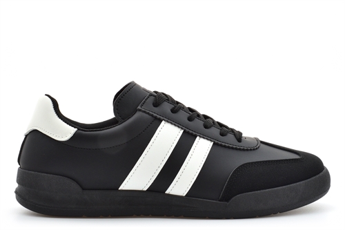 Dek Mens Kite Twin Stripe Retro Lace Up Trainers With Padded Textile Insole Black/White