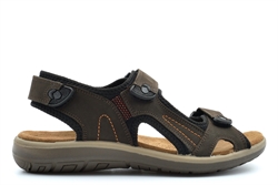 Roamers Mens Leather Sandals Touch Fastening Sports Sandals With Real Suede Insole Brown