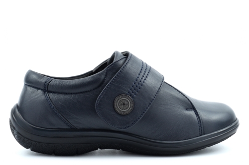 Dr Keller Womens Rita Wide Fit Real Leather Touch Fastening Casual Comfort Shoes Navy (EE Fitting)