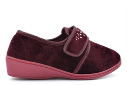 Sleepers Womens Elsie Touch Fasten Memory Foam Wedge Heel Wide Fit Slippers Burgundy (E Fitting)