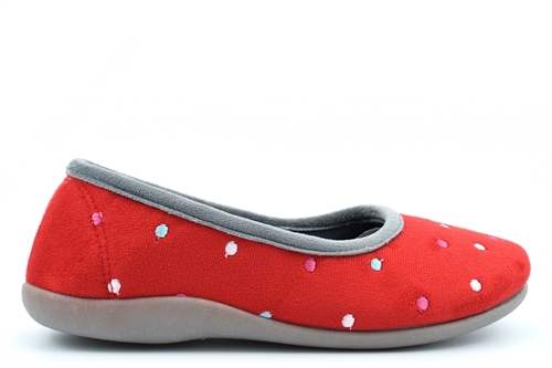 Sleepers Womens Isla Memory Foam Dotted Ballerina Slippers Red/Grey