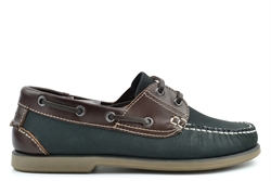 Dek Mens Leather Moccasin Boat Shoes With Non-Marking Anti-Shock Stitched Sole Nubuck Brown/Navy