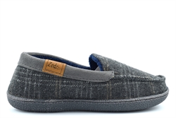 Zedzzz Mens Neville Moccasin Style Slippers With Tweed Textile Upper And Terry Lining Grey