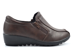 Boulevard Womens Twin Zip Lightweight Casual Wide Fit Shoes With Low Wedge Heel Brown (EEE Fitting)