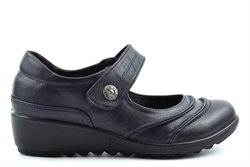Boulevard Womens Touch Fasten Lightweight Casual Wide Fit Shoes With Wedge Heel Navy (EEE Fitting)