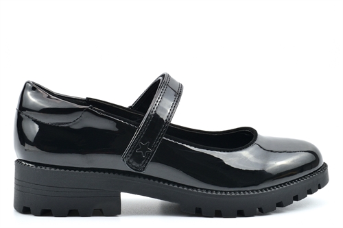 Little Diva Girls Memory Foam Touch Fastening Patent School Shoes With Low Heel Black Patent