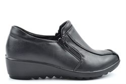 Boulevard Womens Twin Zip Lightweight Casual Wide Fit Shoes With Low Wedge Heel Black (EEE Fitting)