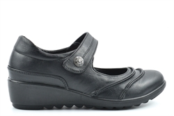 Boulevard Womens Touch Fasten Lightweight Casual Wide Fit Shoes With Wedge Heel Black (EEE Fitting)