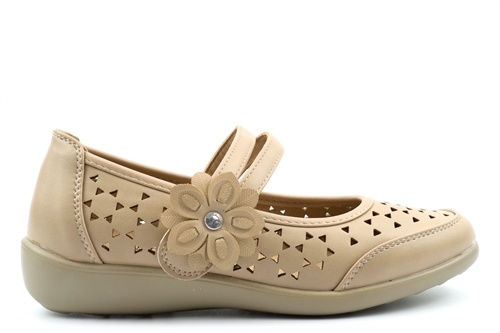 Dr Lightfoot Womens Gabriell Touch Fasten Lightweight Casual Shoes With Flower Detail Beige