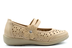 Dr Lightfoot Womens Gabriell Touch Fasten Lightweight Casual Shoes With Flower Detail Beige