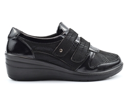 Boulevard Womens Touch Fastening Wedge Heel Casual Shoes/Casual Trainers Black Patent