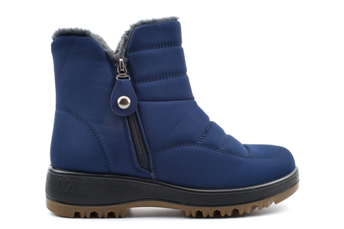 Boulevard Womens Thermal Snow Boots With Faux Fur Lining, Side Zip And Deep Tread Sole Navy Blue