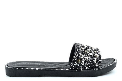 Reveal Love Your Look Womens Glitter High Sparkle Slider Mule Sandals Black