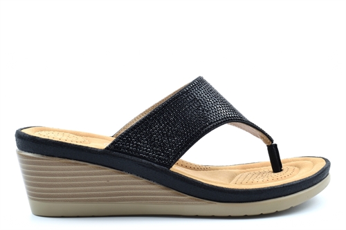 Cipriata Womens Sandra Toe Post Diamante Wedge Heel Sparkle Sandals Black