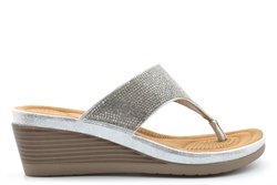 Cipriata Womens Sandra Toe Post Diamante Wedge Heel Sparkle Sandals Silver