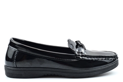 BXT Womens Cirila Loafer/Girls School Shoes With Chain Detail Black Patent