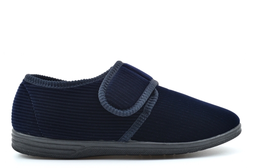 Jo & Joe Mens Touch Fastening Cord Wide Fit Slippers Navy Blue (E Fitting)