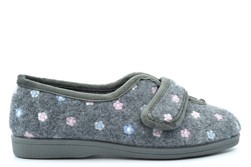 Sleepers Womens Matilda V Cut Touch Fastening Wide Fit Slippers Grey (EE Fitting)