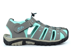 PDQ Womens Lightweight Sports Closed Toe Sandals With Toggle And Touch Fastening Grey/Mint