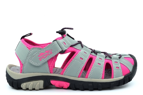 PDQ Womens Lightweight Sports Closed Toe Sandals With Toggle And Touch Fastening Grey/Fuchsia