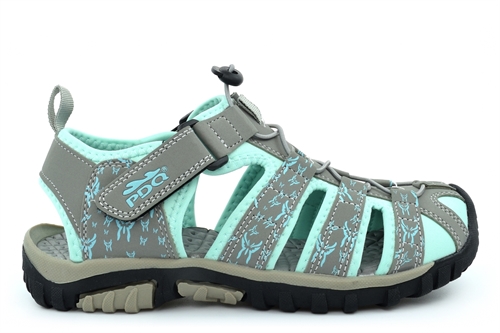 PDQ Womens Lightweight Closed Toe Sports Sandals With Toggle And Touch Fastening Grey/Mint