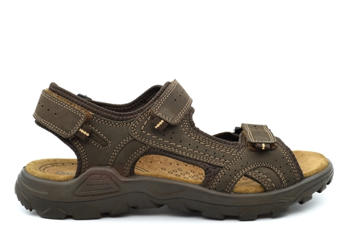 Roamers Mens Triple Touch Fastening Lightweight Sports Leather Sandals With Real Suede Insole Brown
