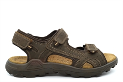 Roamers Mens Triple Touch Fastening Lightweight Sports Leather Sandals With Real Suede Insole Brown