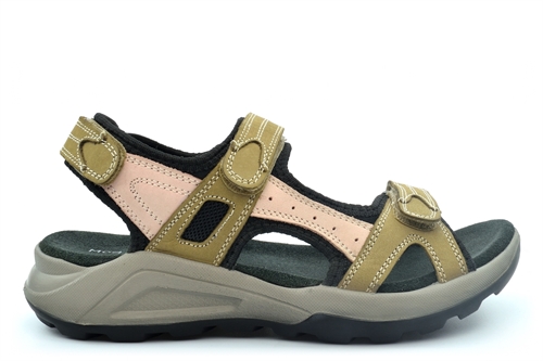 Mod Comfys Womens Touch Fastening Leather Nubuck Sports Sandals Taupe/Pink