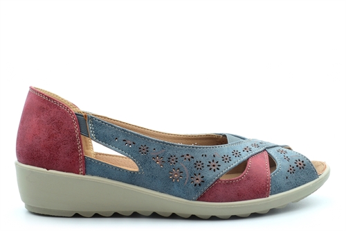 Boulevard Womens Crossover Peep Toe Wide Fit Casual Shoes Blue/Red (E Fitting)