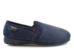Sleepers Mens Phil Memory Foam Slip On Extra Wide Fit Cord Slippers Navy Blue (EE Fitting)